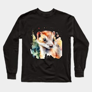 Cute ferret watercolor design tees gift ideas Long Sleeve T-Shirt